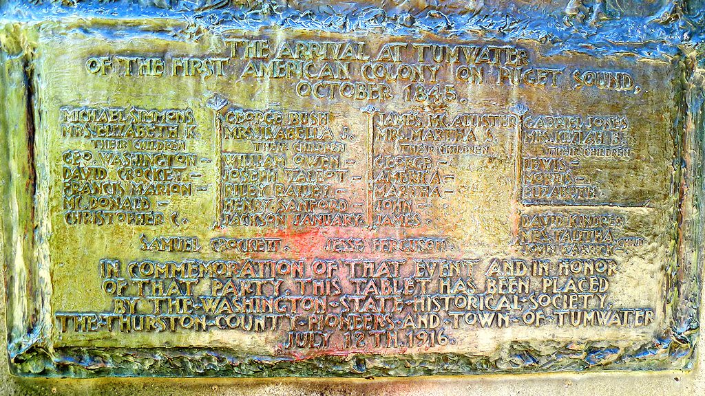 Tumwater, WA. Plaque commemorating first "American" colony on Puget Sound